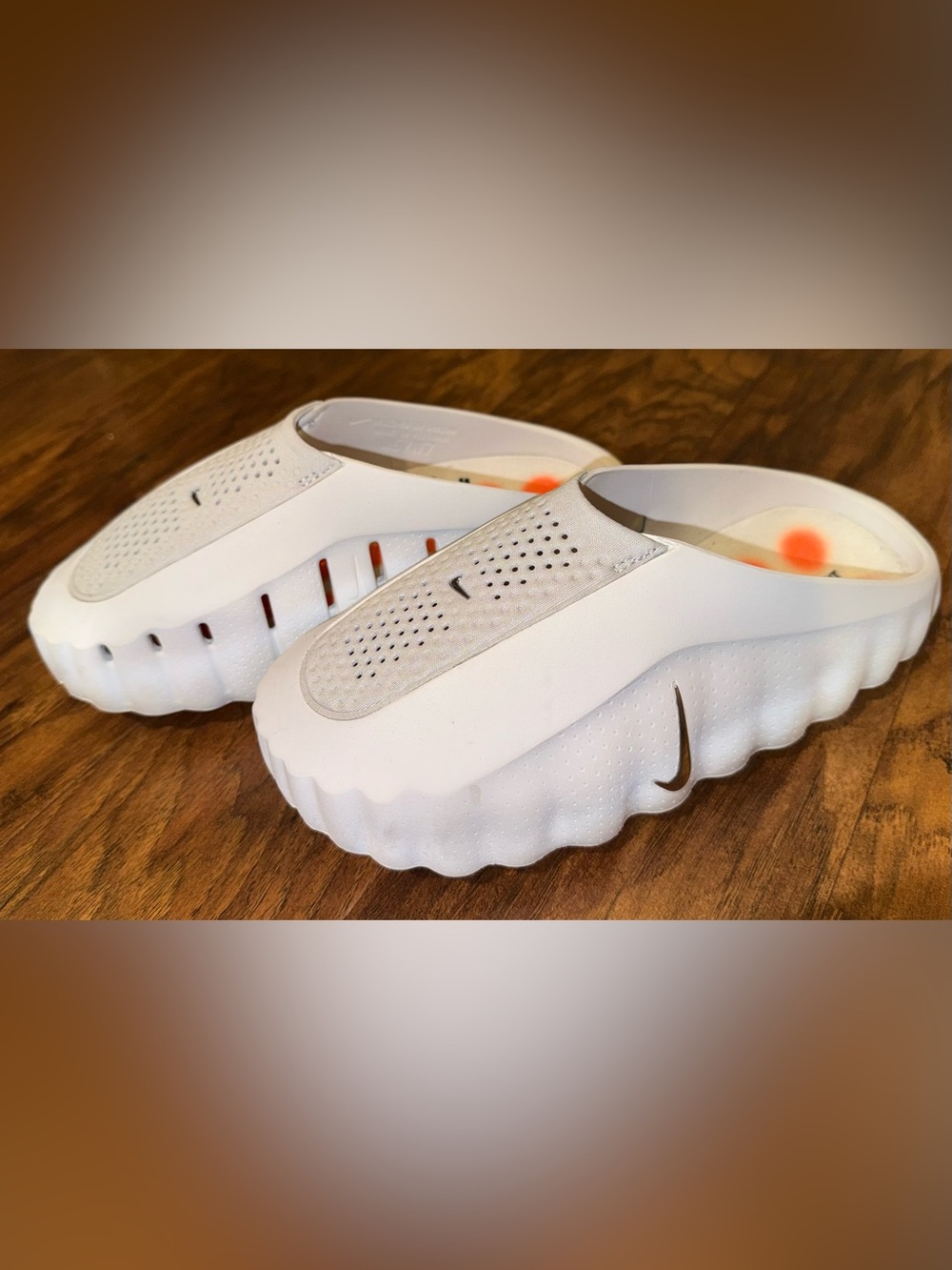 Nike Women’s White Slide Sandals with Small Black Swoosh